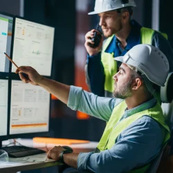 Team of workers operator follow of industry process