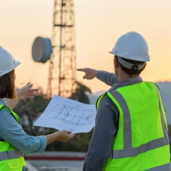 Professional team Engineer managers workers working outdoors